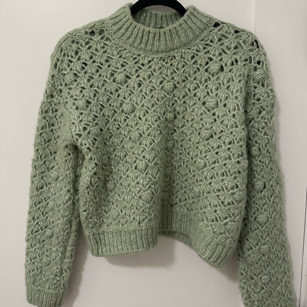 Mango Sage Green Textured Knit Sweater